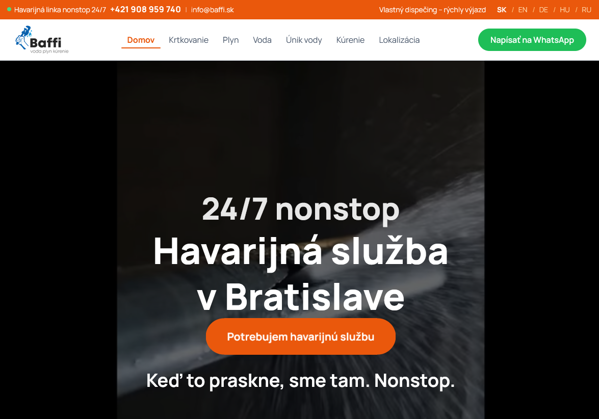 Náhľad webu Baffi — havarijná služba