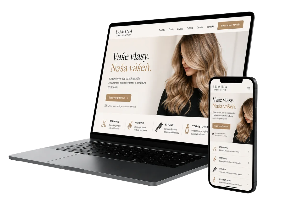 Web pro kadeřnictví na notebooku a mobilu