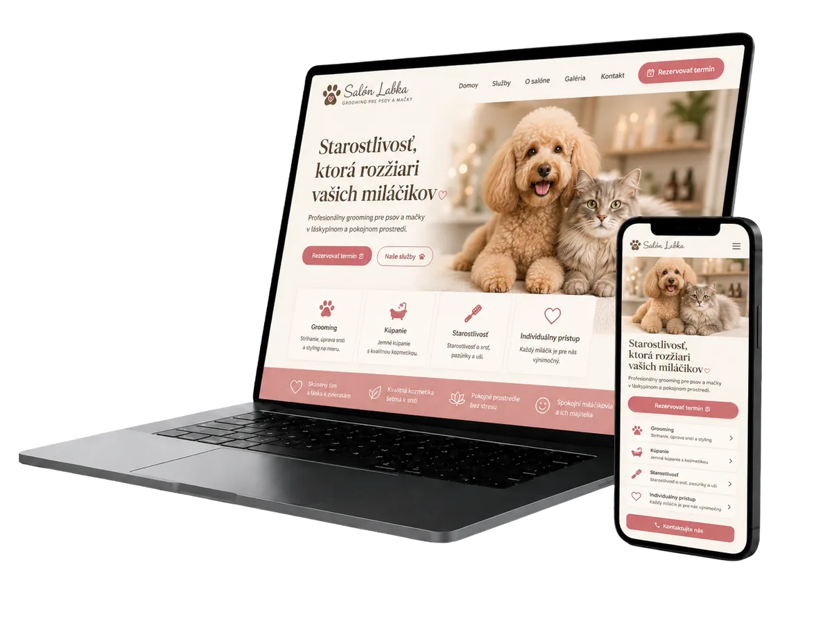 Web pro salon pro zvířata na notebooku a mobilu