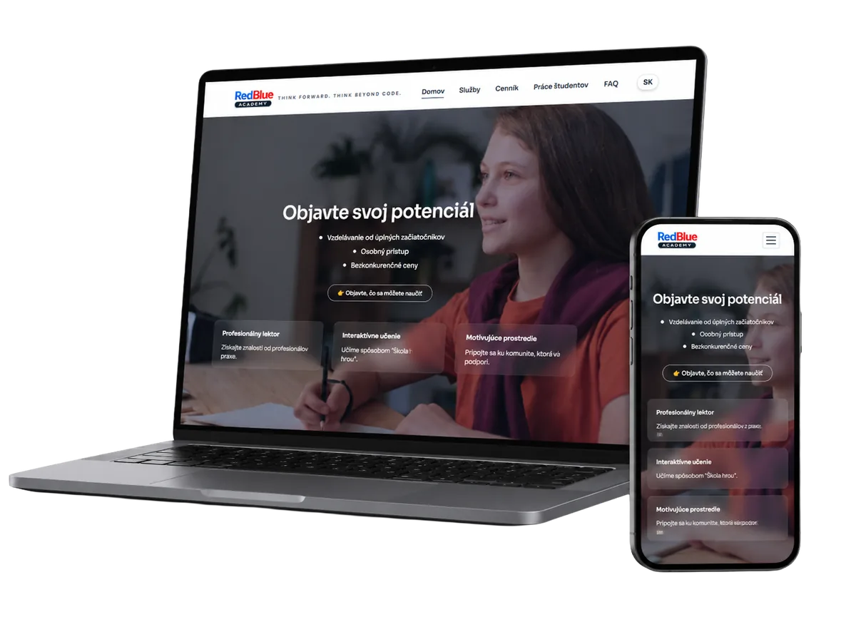 Web pro vzdělávací akademii na notebooku a mobilu