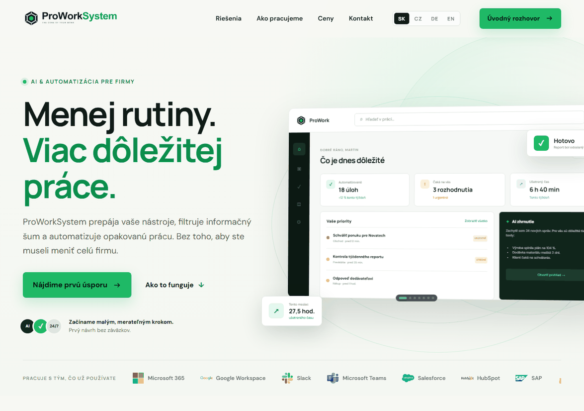 Náhľad webu ProWorkSystem